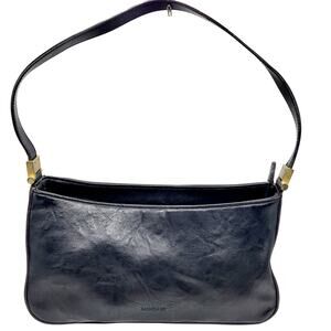 Vintage Y2K Mondani New York Black Faux Leather Gold Tone Hardware Shoulder Bag